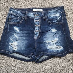 KanCan Dark Blue Distressed Jean Shorts